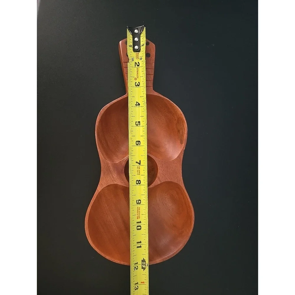 Vintage Kamani Wood Ukulele Guitar Shaped Trinket Dish Bowl 12.5